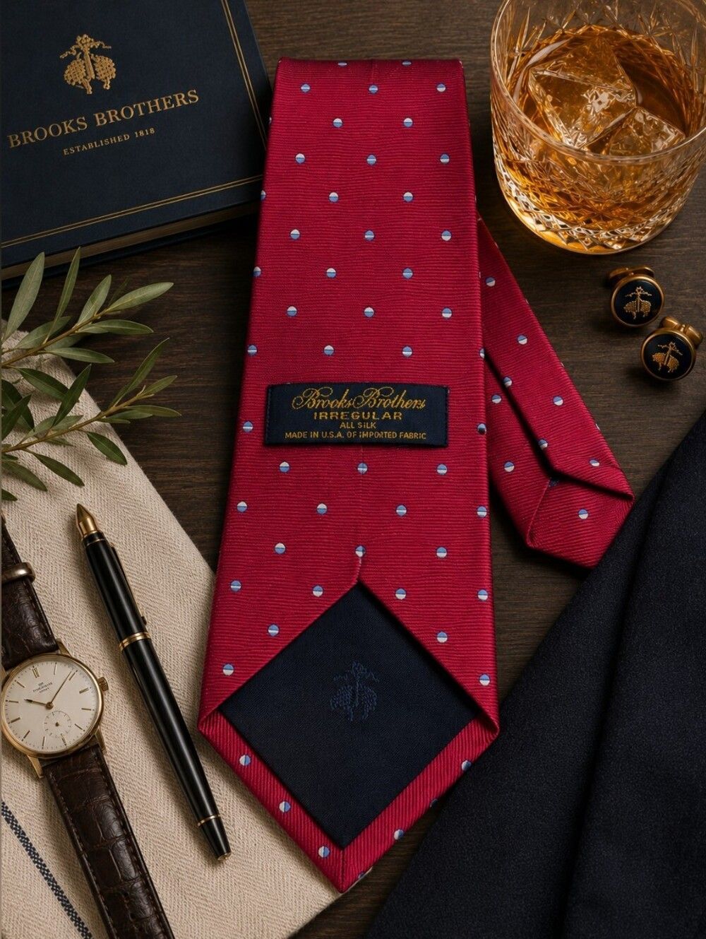 Vintage Brooks Brothers Silk Polka Dot Tie Red Blue Classic Necktie USA Luxury